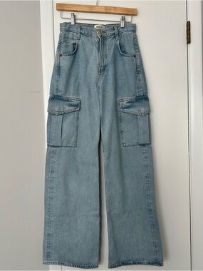 AGOLDE Women's 23 Minka Wide Leg Cargo Jeans Light Wash Utility Baggy Y2K